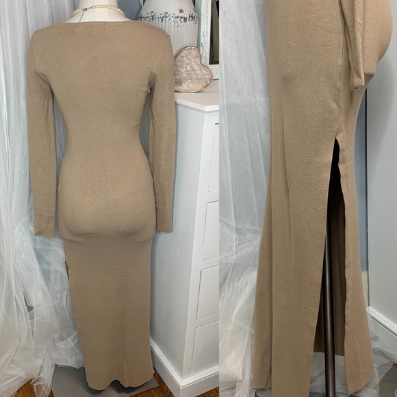 π°LAST ONEπ° Ribbed Knit Bodycon Maxi Dress with Side Slit (C) - Picture 2 of 3